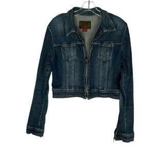 Guess Women's Cropped Denim Jean Jacket Zip Up XLarge